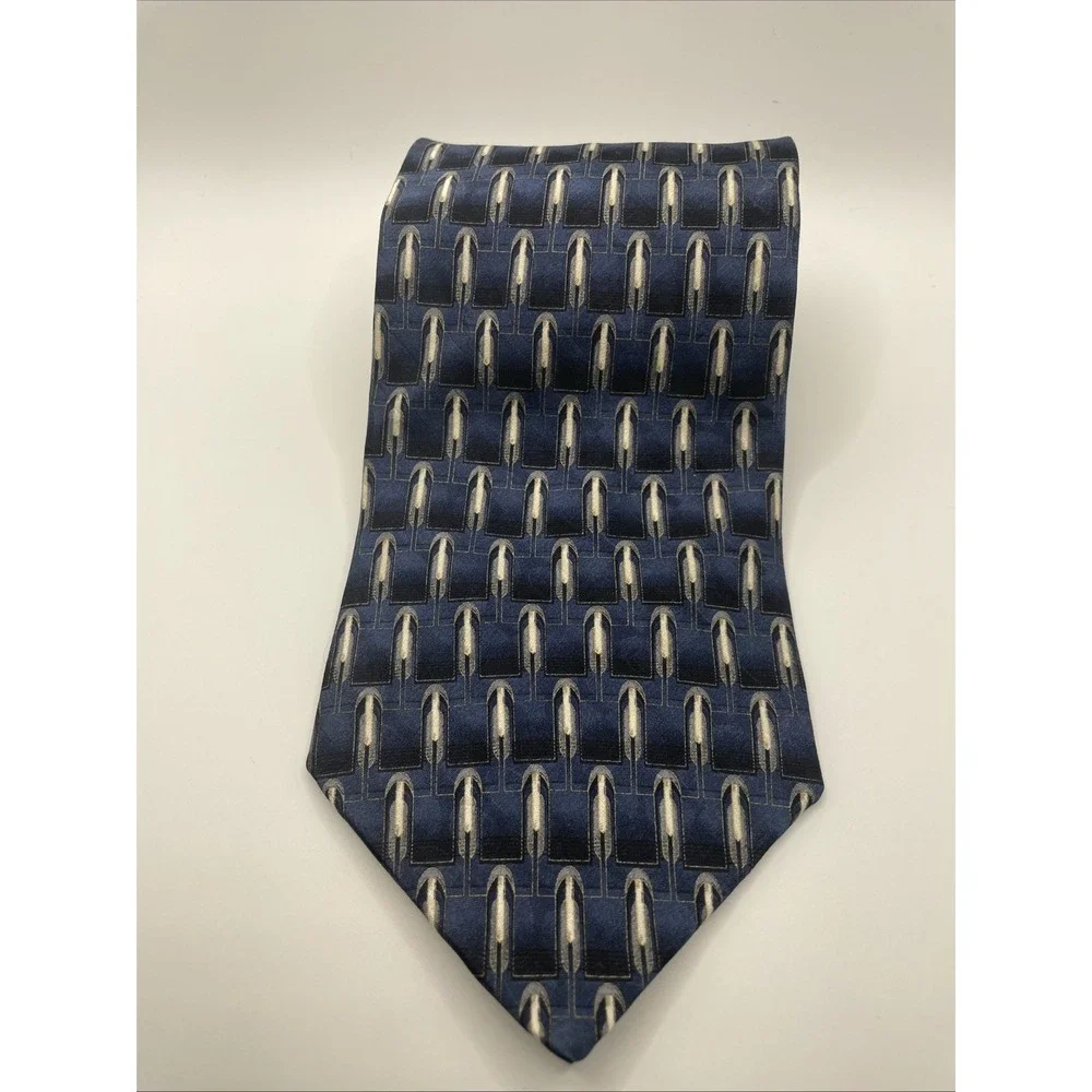 GIANFRANCO RUFFINI ITALY Men's Designer 100% Fine Silk Woven Neck Tie Blue/Ivory